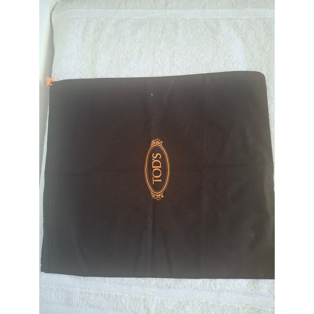 Tods Dark Brown Cotton Dust Bag with Orange Logo Drawstring 16x14 Storage Bag - Picture 1 of 4